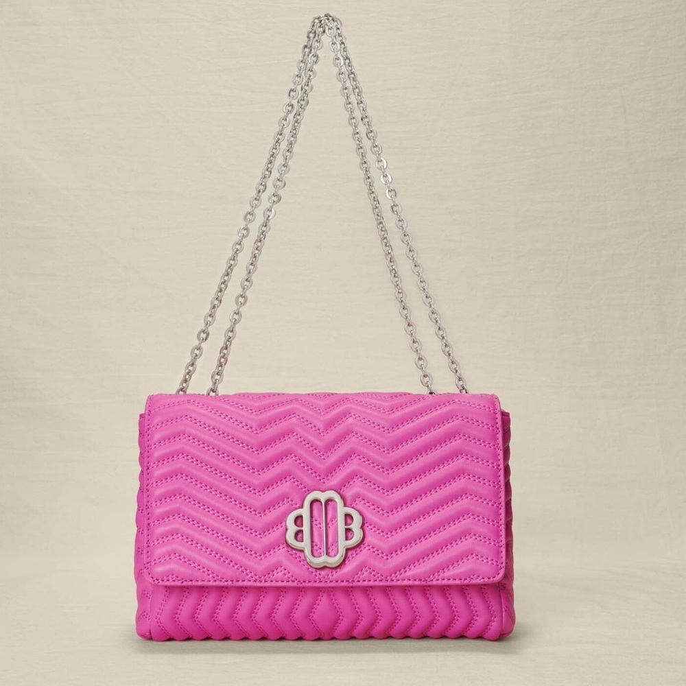 NWT Maje Pink Quilted Sheepskin Leather Chain Shoulder Bag